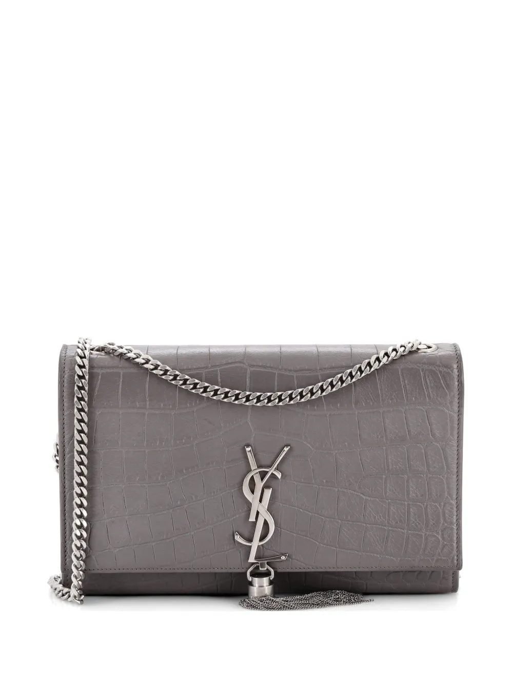 Saint Laurent Pre-Owned Classic Monogram Tassel Crocodile Embossed Leather Medium crossbody bag - Grigio