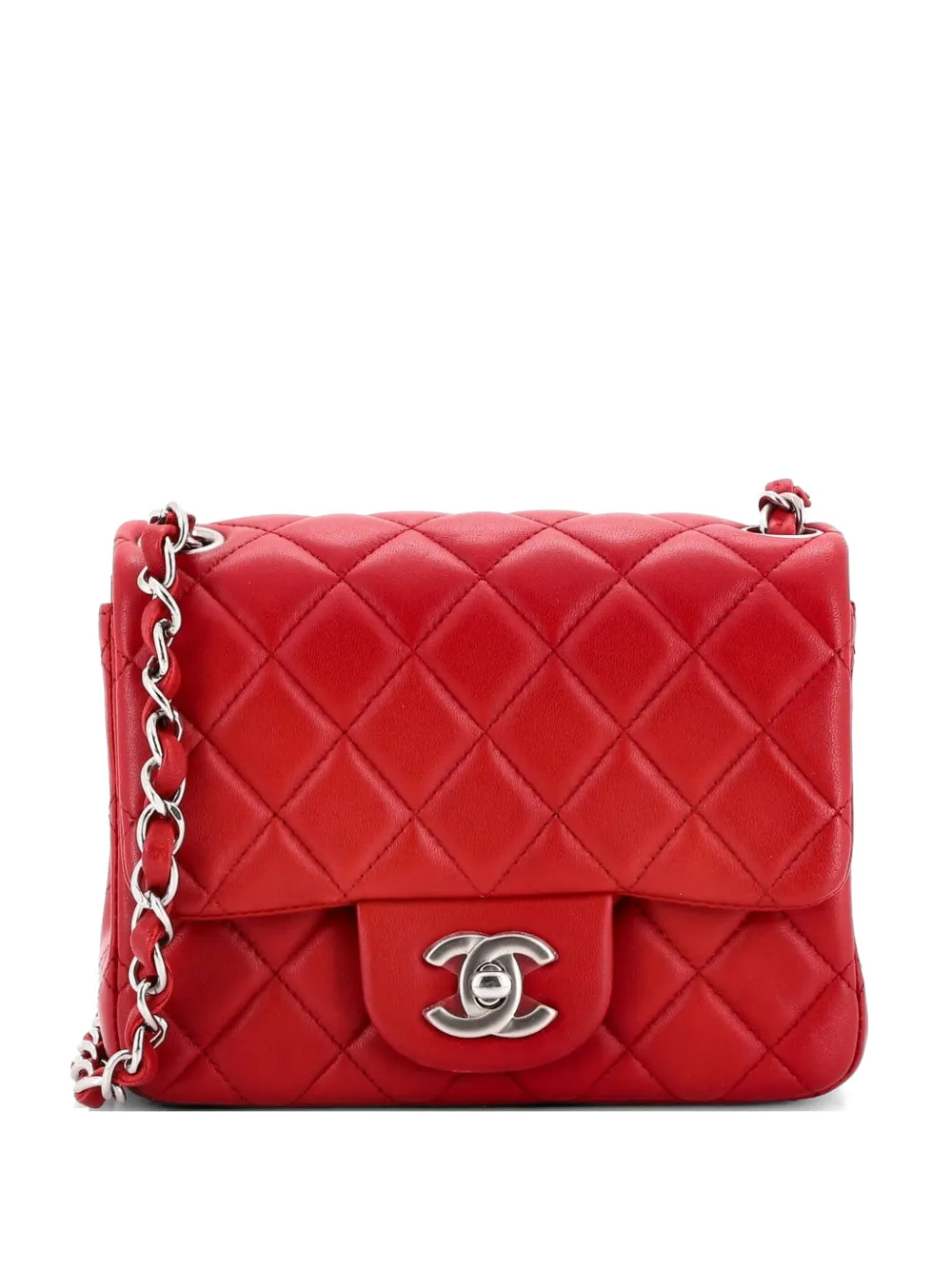 CHANEL Pre-Owned Mini rechteckige Classic Single Flap Umhängetasche aus Lammleder im Steppung - Rot