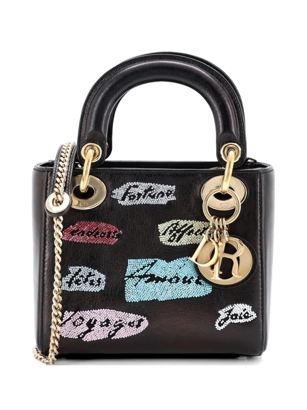 Christian Dior Pre-Owned Lady Dior Chain Bag Beaded Leather Mini shoulder bag - Nero