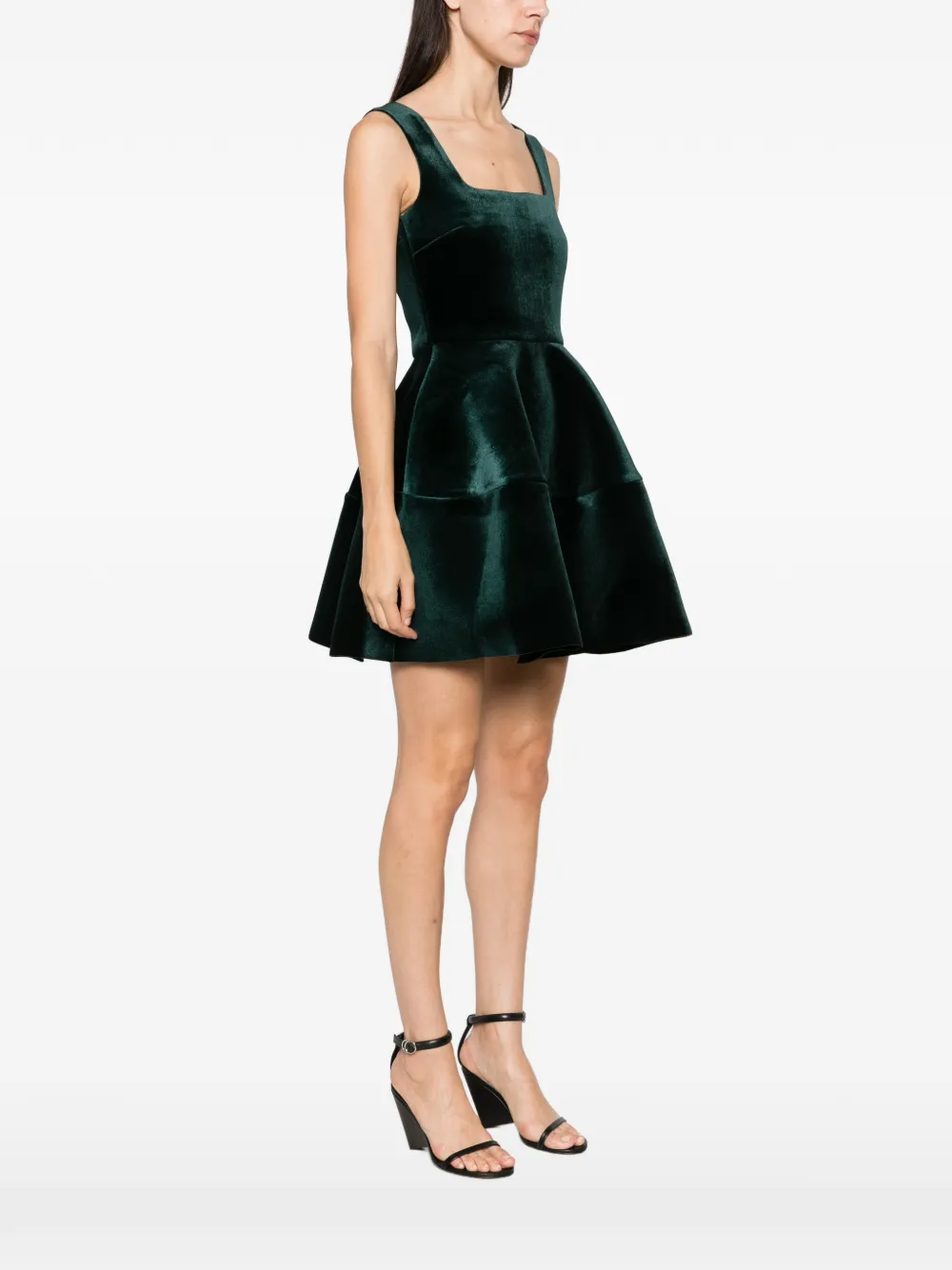 Maje velvet-effect flared mini dress Groen