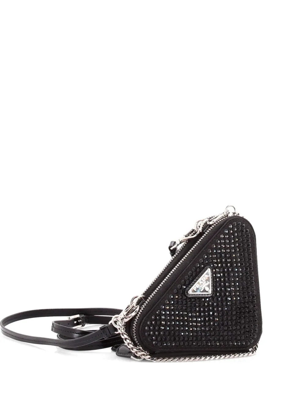 Prada Pre-Owned Triangle Double Pouch Crystal Embellished Satin Mini crossbody bag - Nero