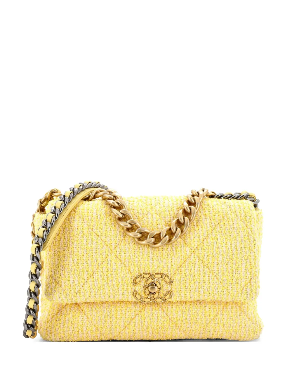CHANEL Pre-Owned 19 Flap Bag Quilted Tweed Large crossbody bag - Giallo