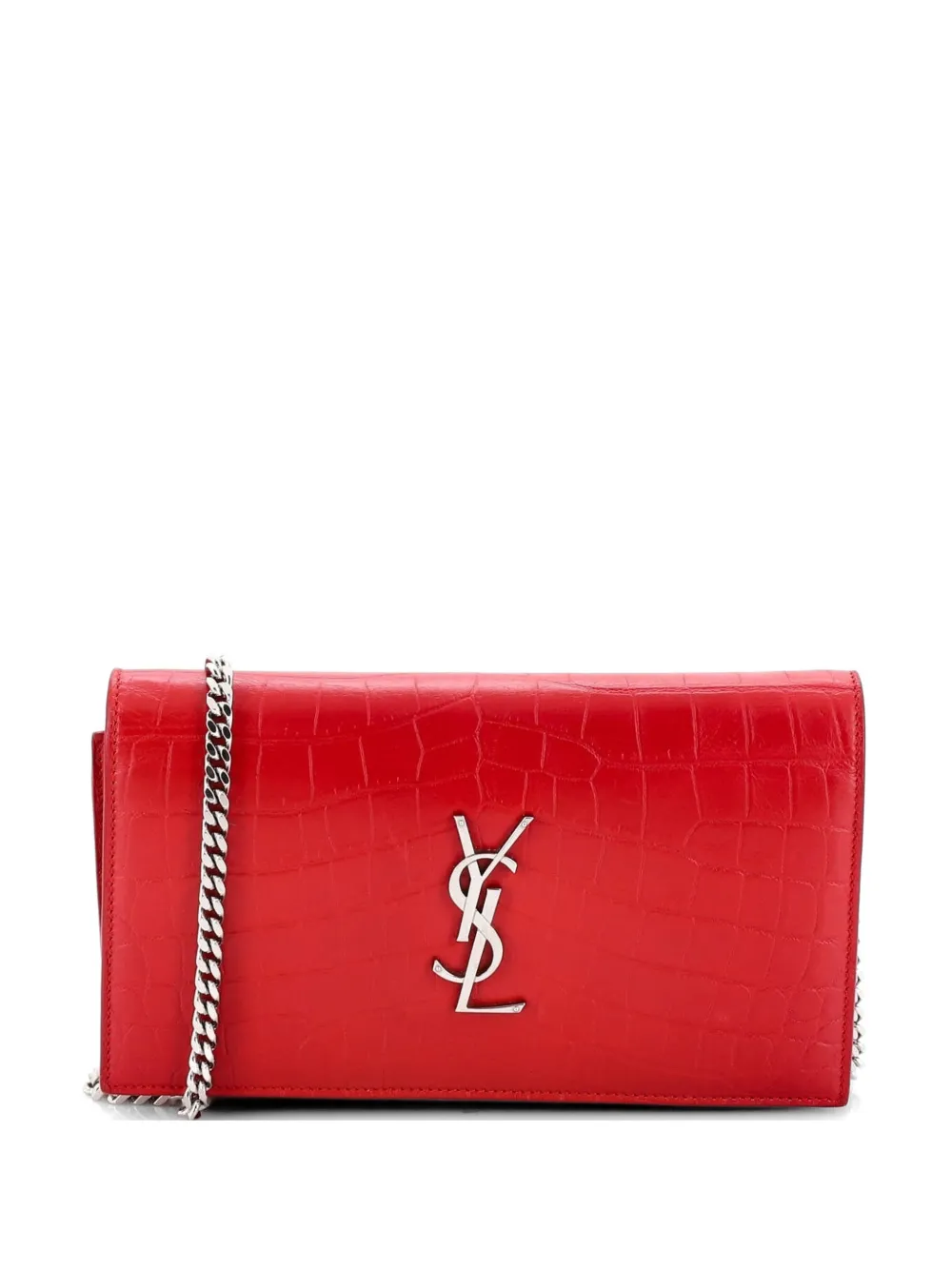 Saint Laurent Pre-Owned Classic Monogram Wallet on Chain Crocodile Embossed Leather Small crossbody bag - Rosso
