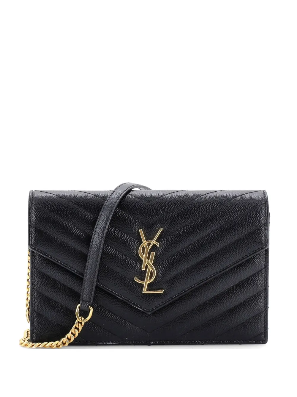 Saint Laurent Pre-Owned Classic Monogram Wallet on Chain Matelasse Chevron Leather Small crossbody bag - Nero