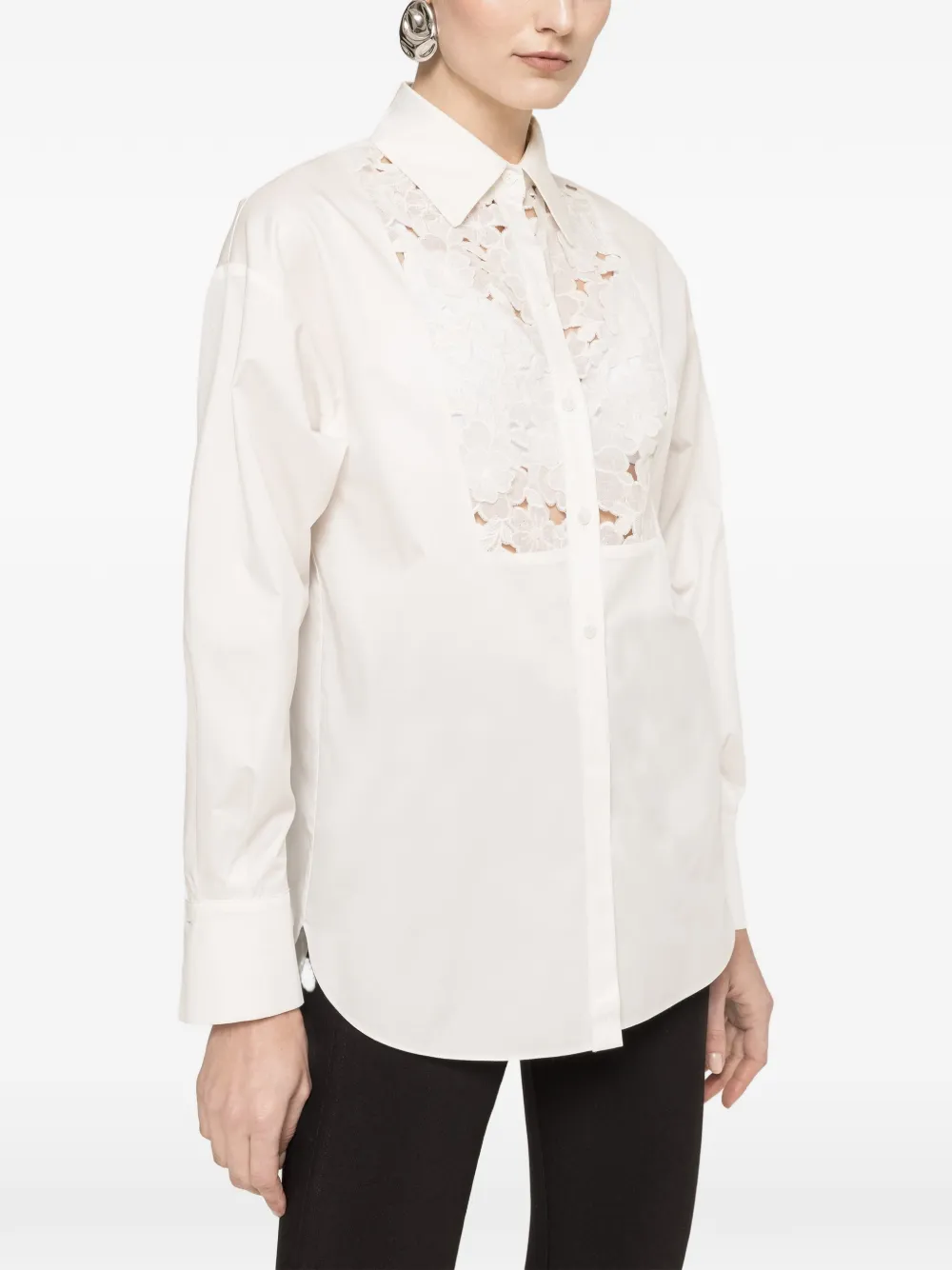 NISSA floral-embroidered shirt - White