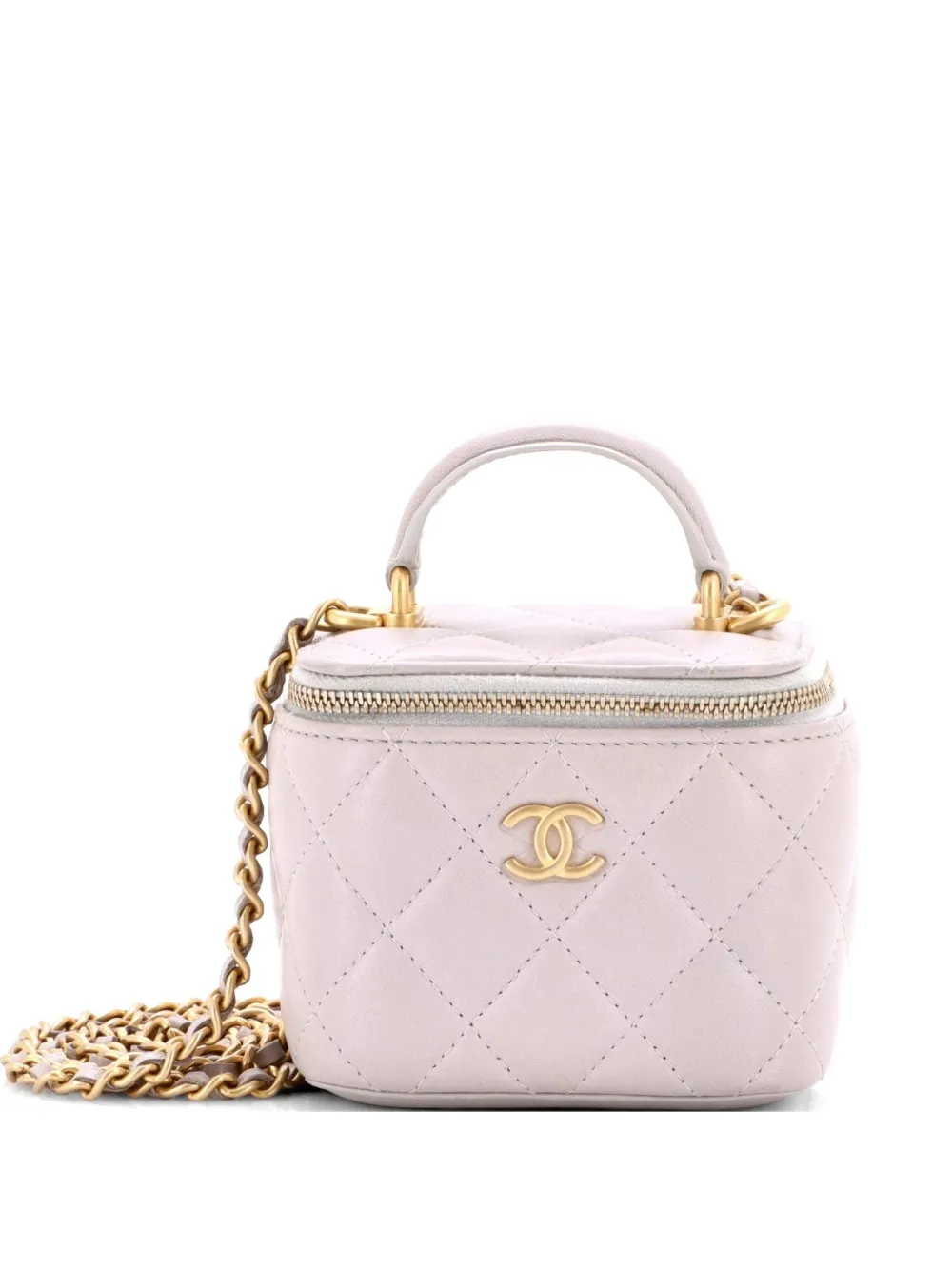 CHANEL Pre-Owned Borsa a tracolla Vanity Case mini in pelle di agnello trapuntata con manico - Grigio