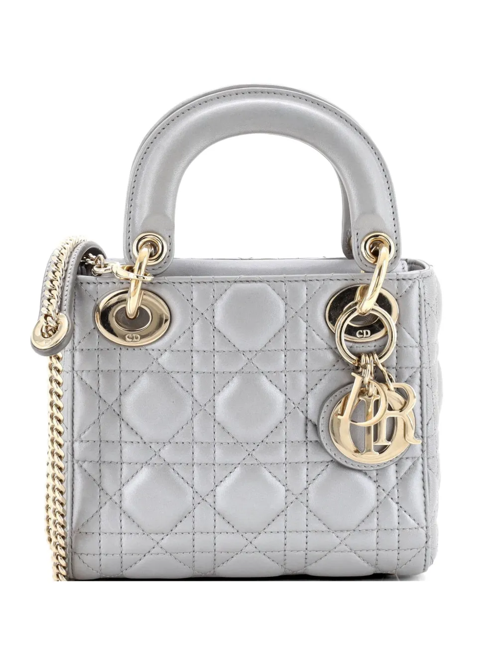 Dior Lady Dior Mini-Satchel-Tasche mit Cannage-Steppung Mini in Silber Cannage-Leder