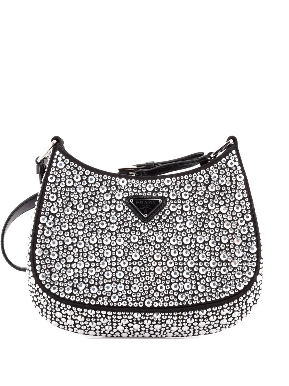 Prada Pre-Owned Cleo Shoulder Bag Crystal Embellished Satin Small crossbody bag - Nero