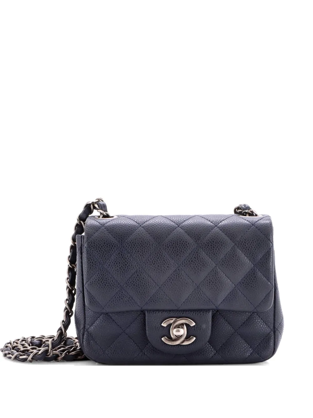 CHANEL Pre-Owned Square Classic Single Flap Bag Quilted Caviar Mini crossbody bag - Blu