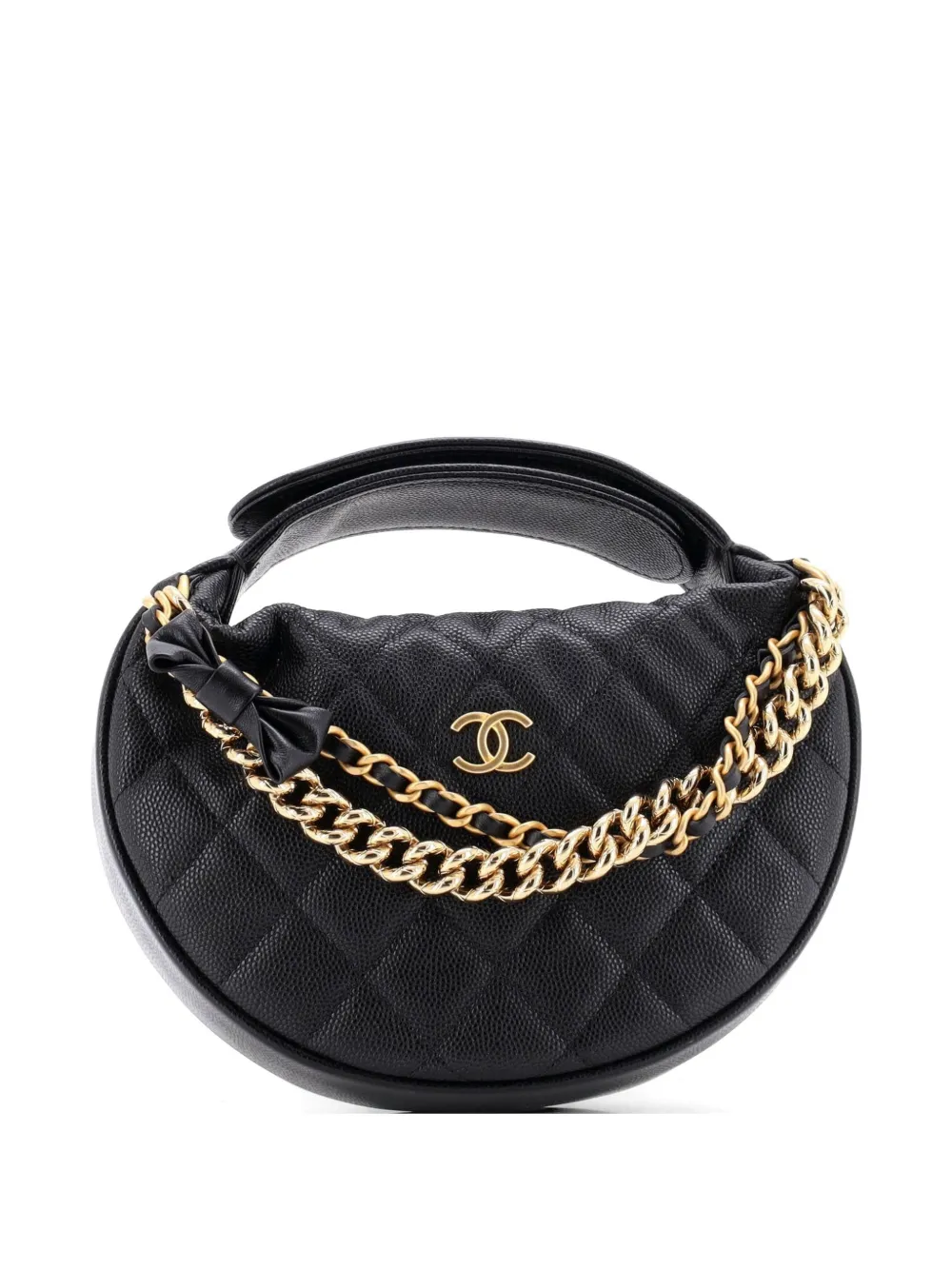 CHANEL Pre-Owned Double Chain Bow Pouch Quilted Caviar Mini hobo bag - Nero