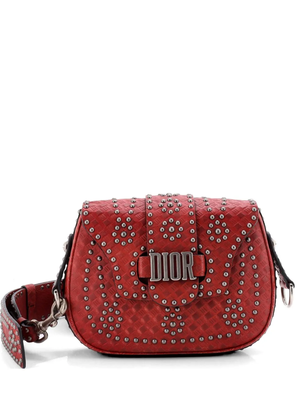 Christian Dior Pre-Owned D-Fence Saddle Bag Studded Embossed Leather Small crossbody bag - Rosso