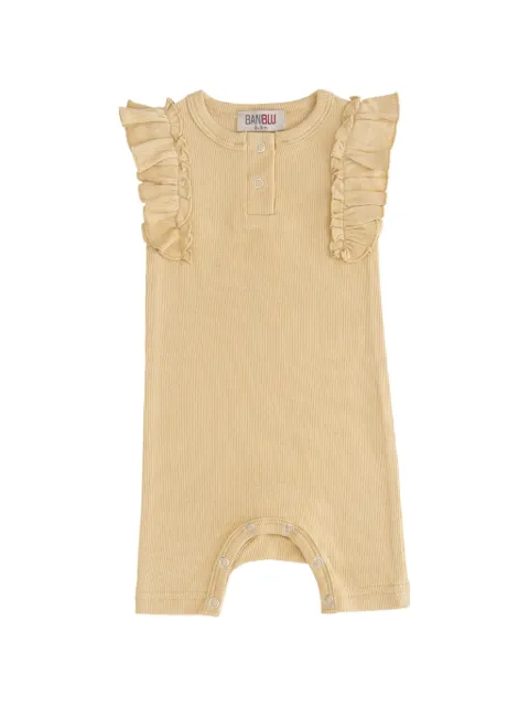 andBlue ruffled ribbed romper