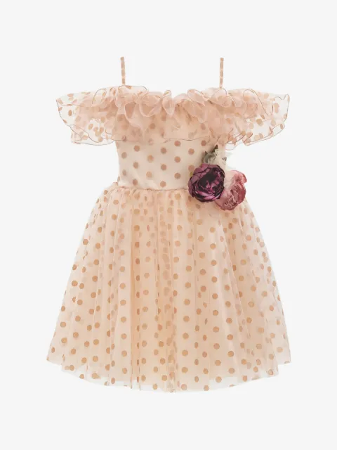 Tulleen vestido con estampado de lunares y volantes