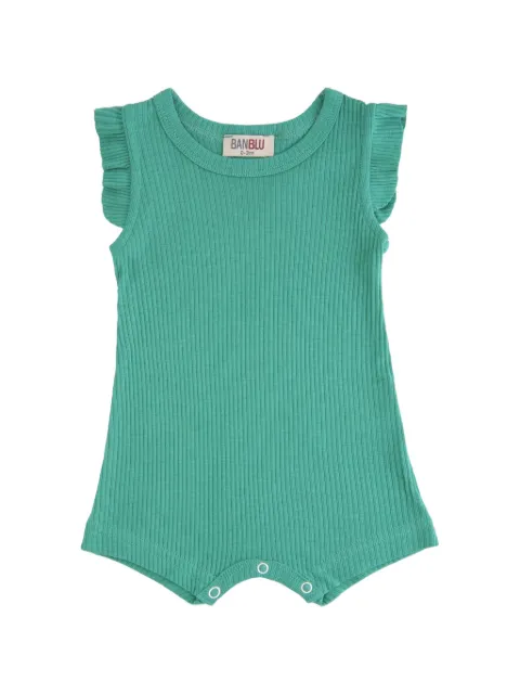 andBlue ruffle-sleeve ribbed bodie 