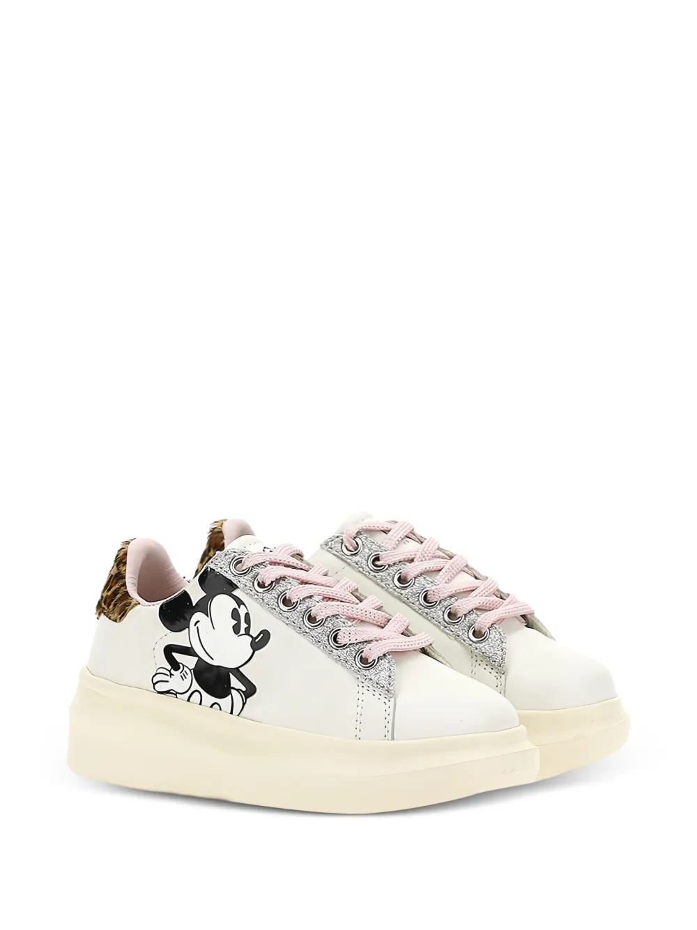 Master Of Arts Kids Sneakers Mickey Mouse leopardate - Bianco