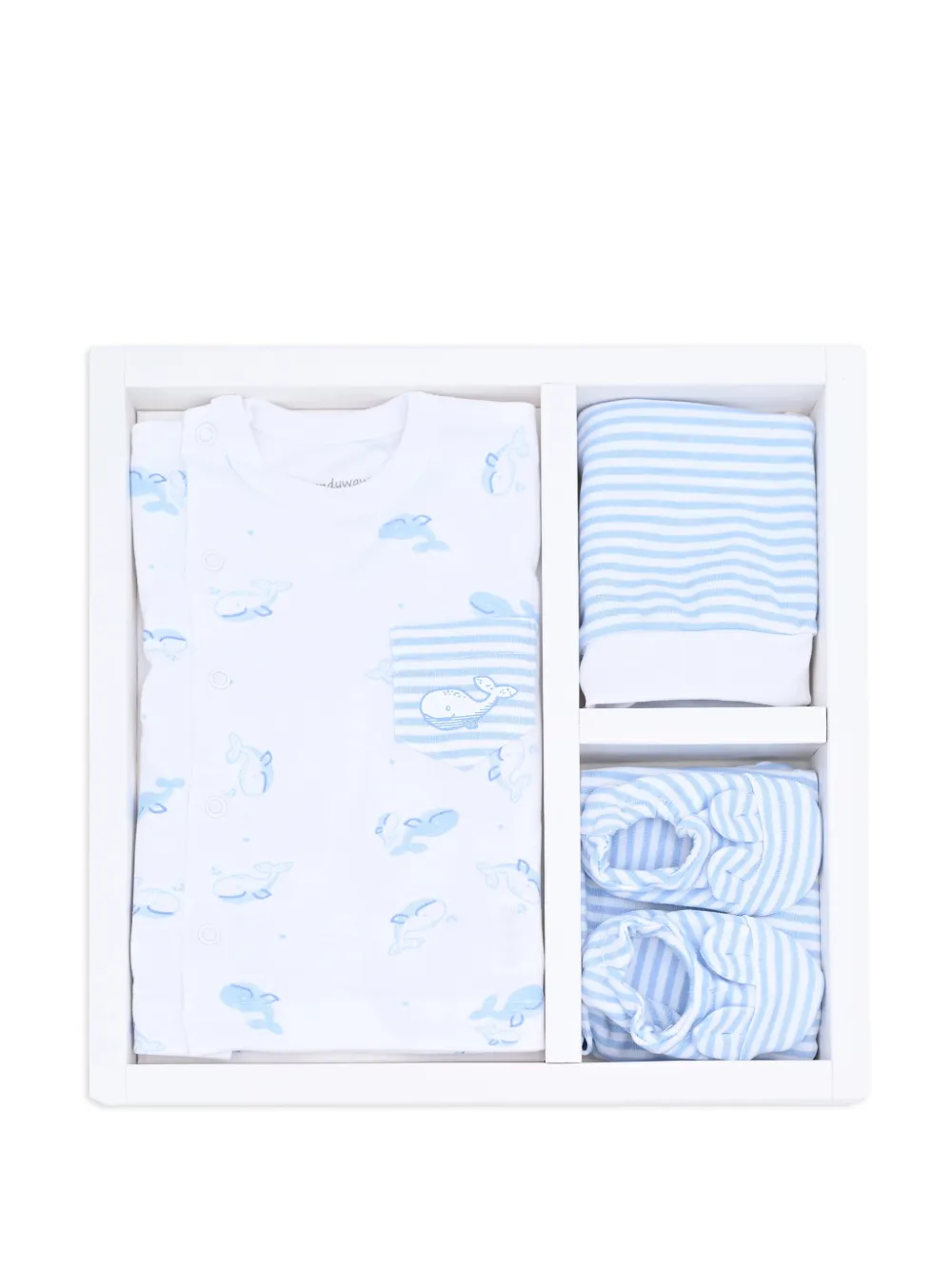 Andywawa 5-piece whale-print striped newborn set - White