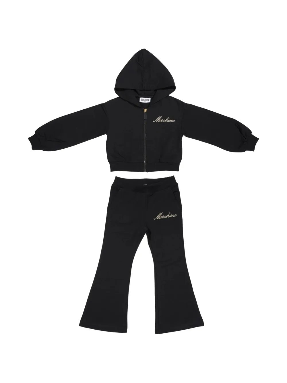 Moschino Kids Tuta sportiva con zip e logo ricamato - Nero