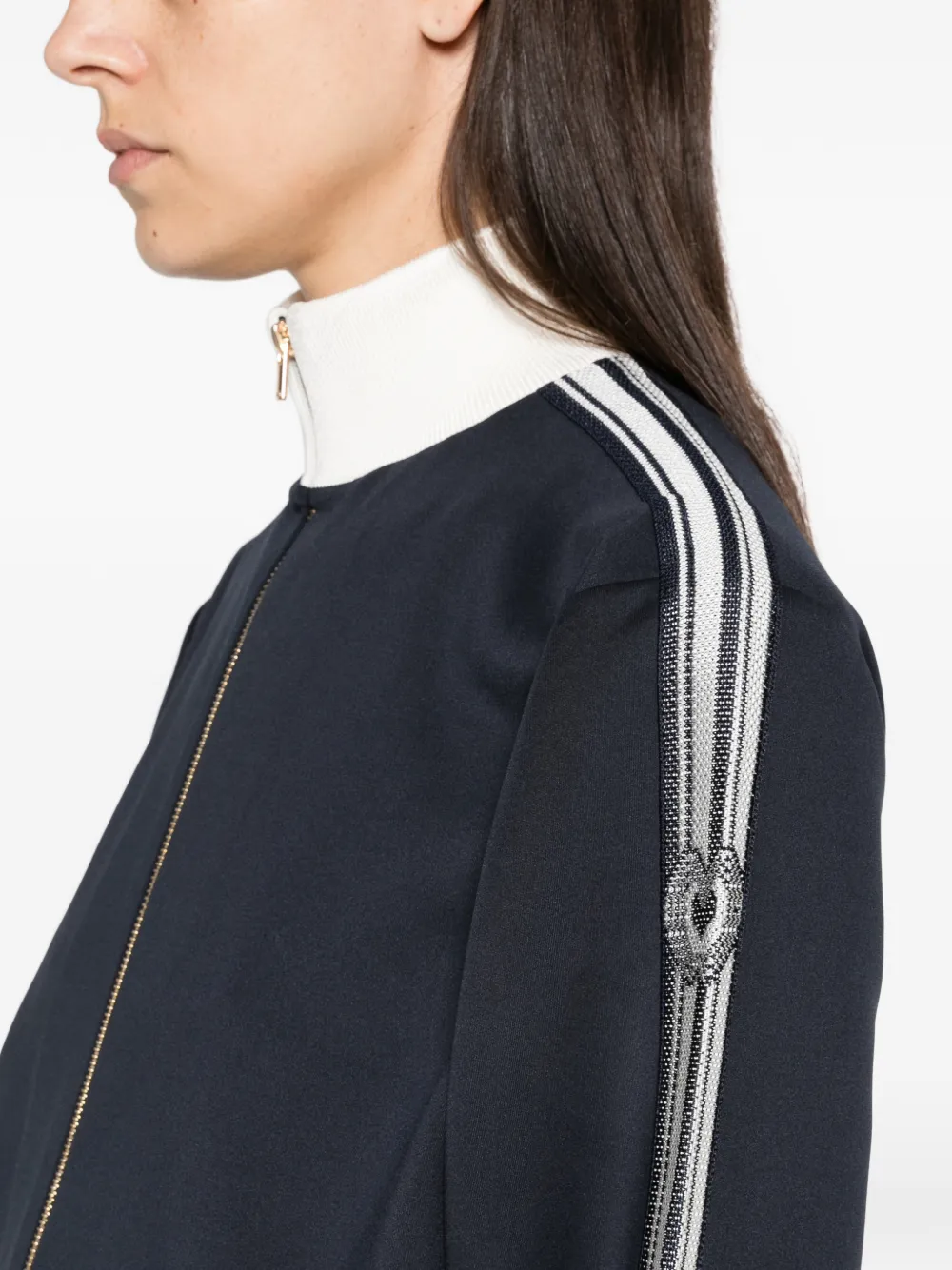 Maje stripe-detail zip-up sweatshirt Blauw
