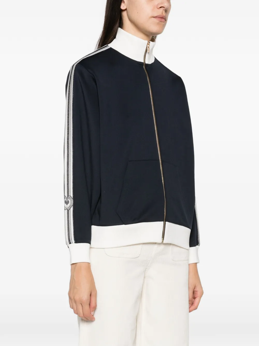 Maje stripe-detail zip-up sweatshirt Blauw