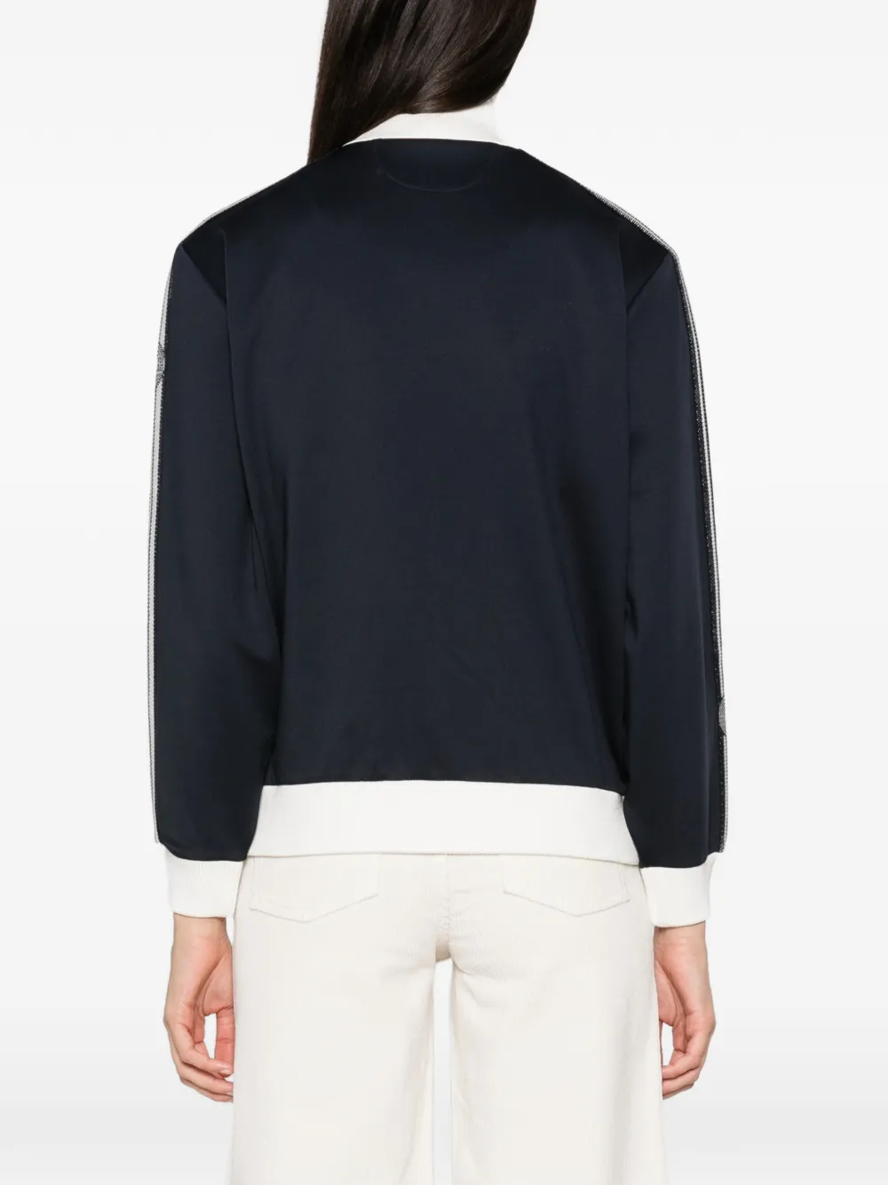 Maje stripe-detail zip-up sweatshirt Blauw