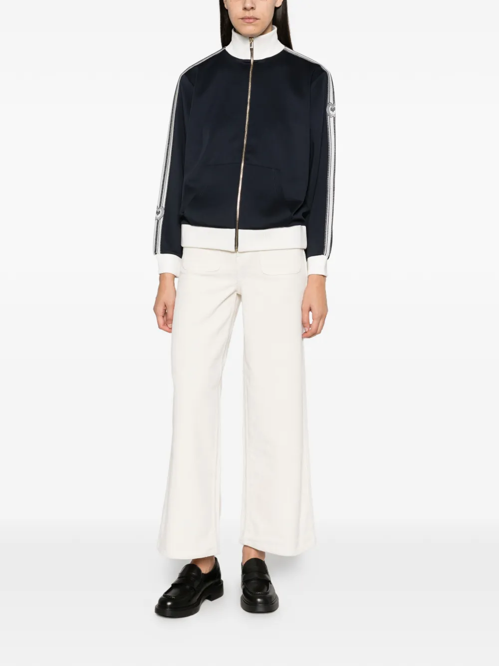 Maje stripe-detail zip-up sweatshirt Blauw