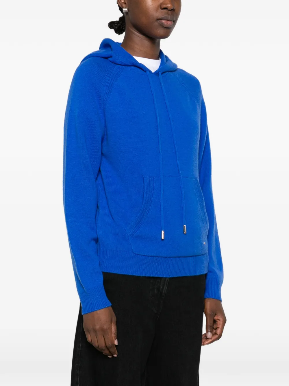 Maje fine-knit drawstring hoodie Blauw