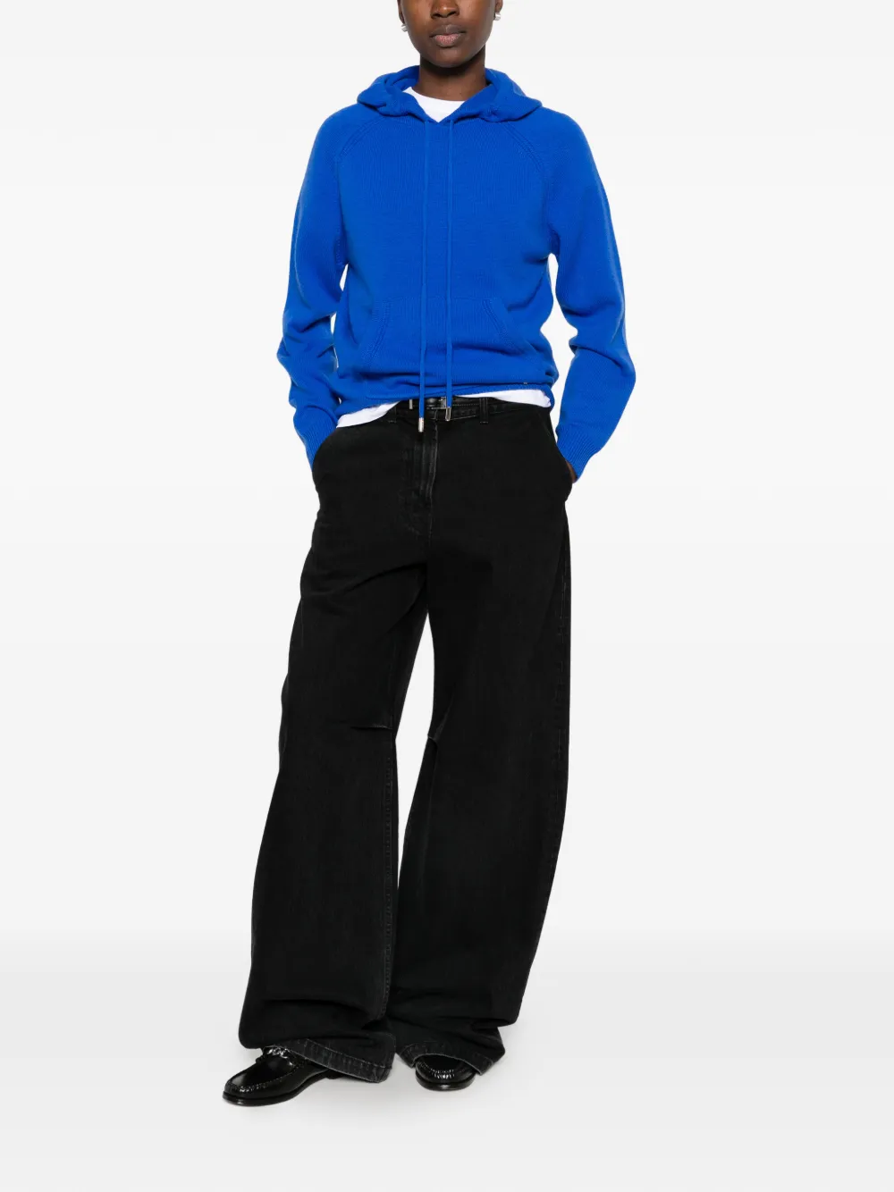 Maje fine-knit drawstring hoodie Blauw
