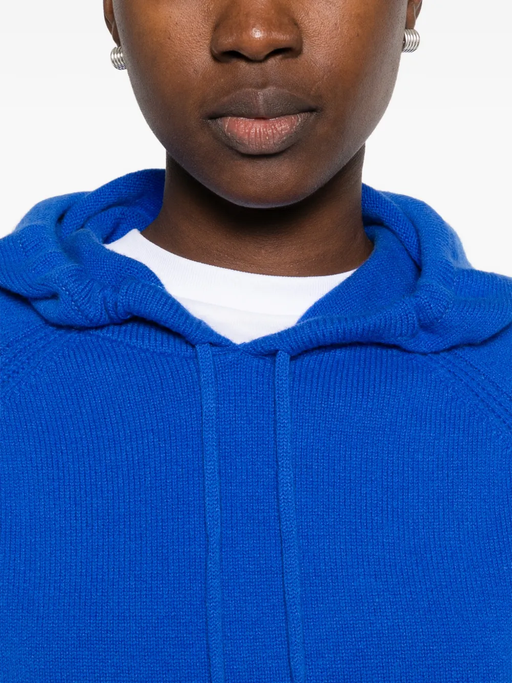 Maje fine-knit drawstring hoodie Blauw
