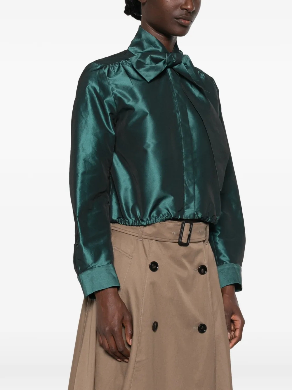 Maje Blouse met elastische zoom en strikdetail Groen