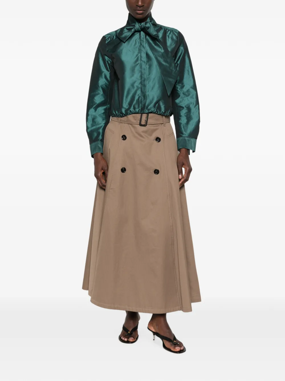Maje Blouse met elastische zoom en strikdetail Groen