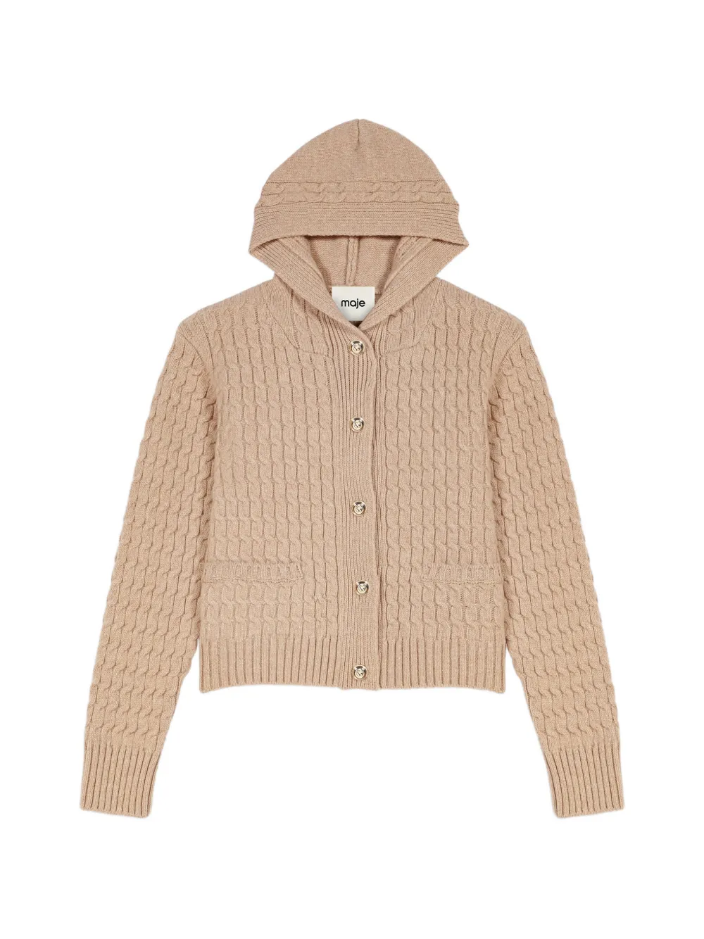Maje Cardigan in maglia a trecce con cappuccio - Toni neutri