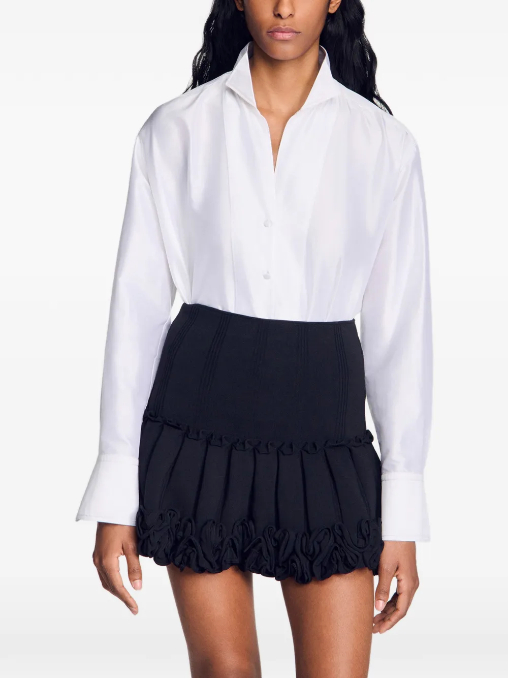 SANDRO Oversized zijde-satijnen blouse Wit