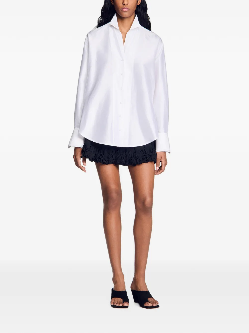 SANDRO Oversized zijde-satijnen blouse Wit