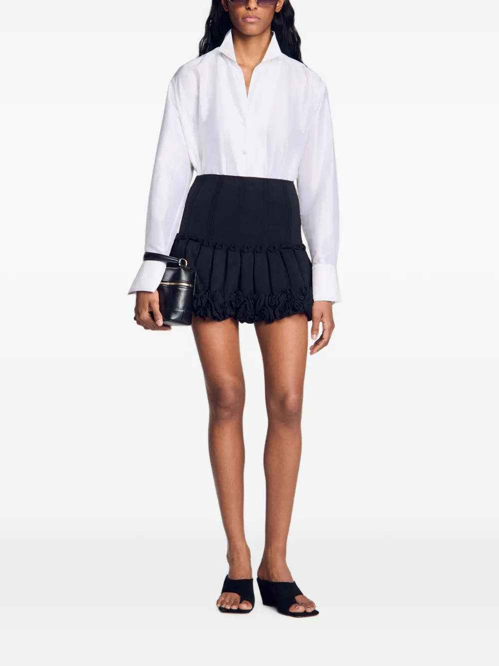SANDRO Oversized zijde-satijnen blouse Wit