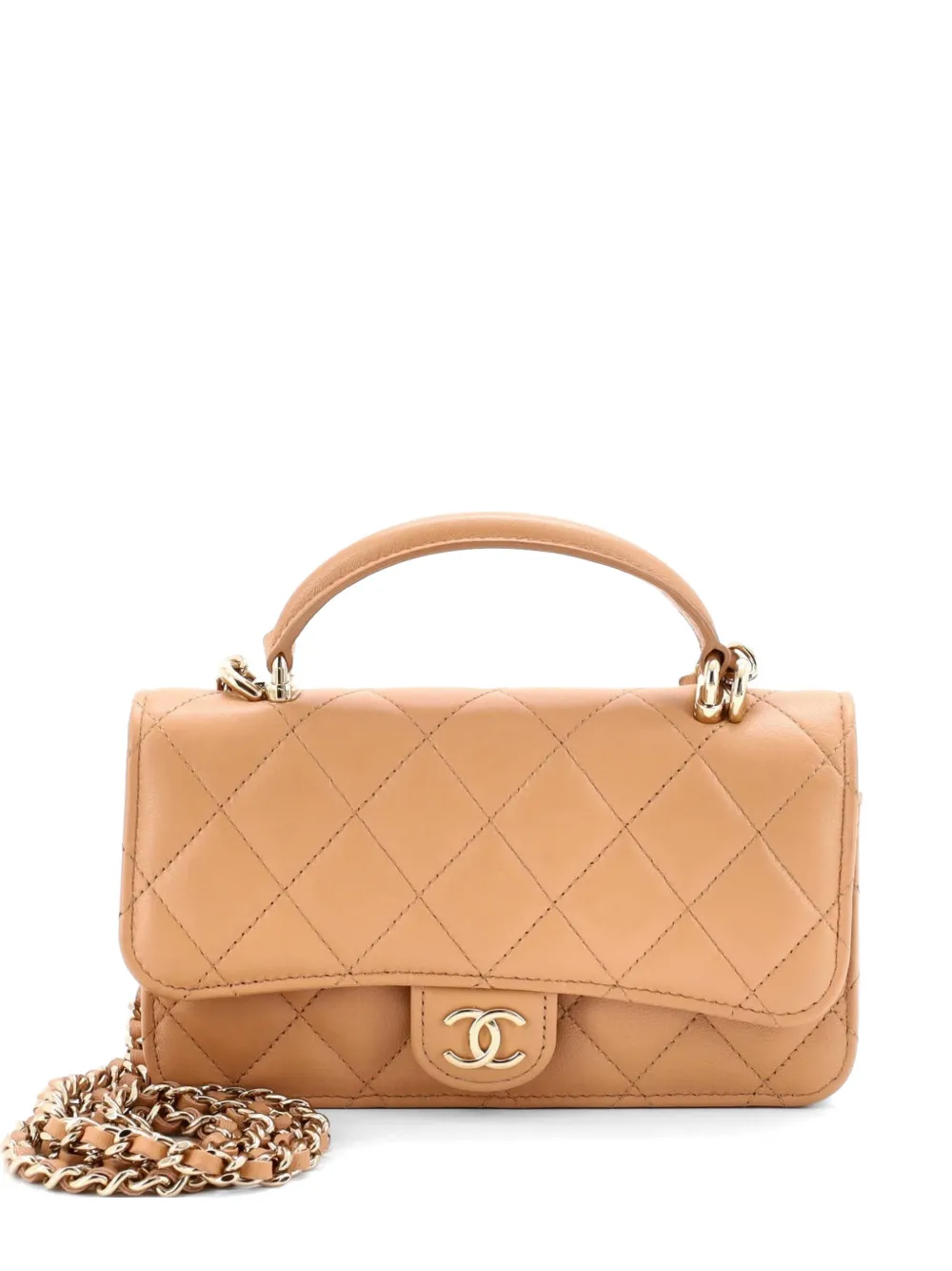 CHANEL Pre-Owned Classic Top Handle Flap Phone Holder with Chain Quilted Lambskin crossbody bag - Toni neutri