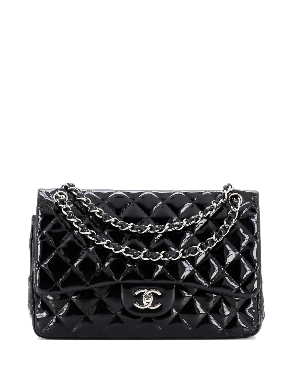 CHANEL Pre-Owned Classic Double Flap Bag Quilted Patent Jumbo shoulder bag - Schwarz