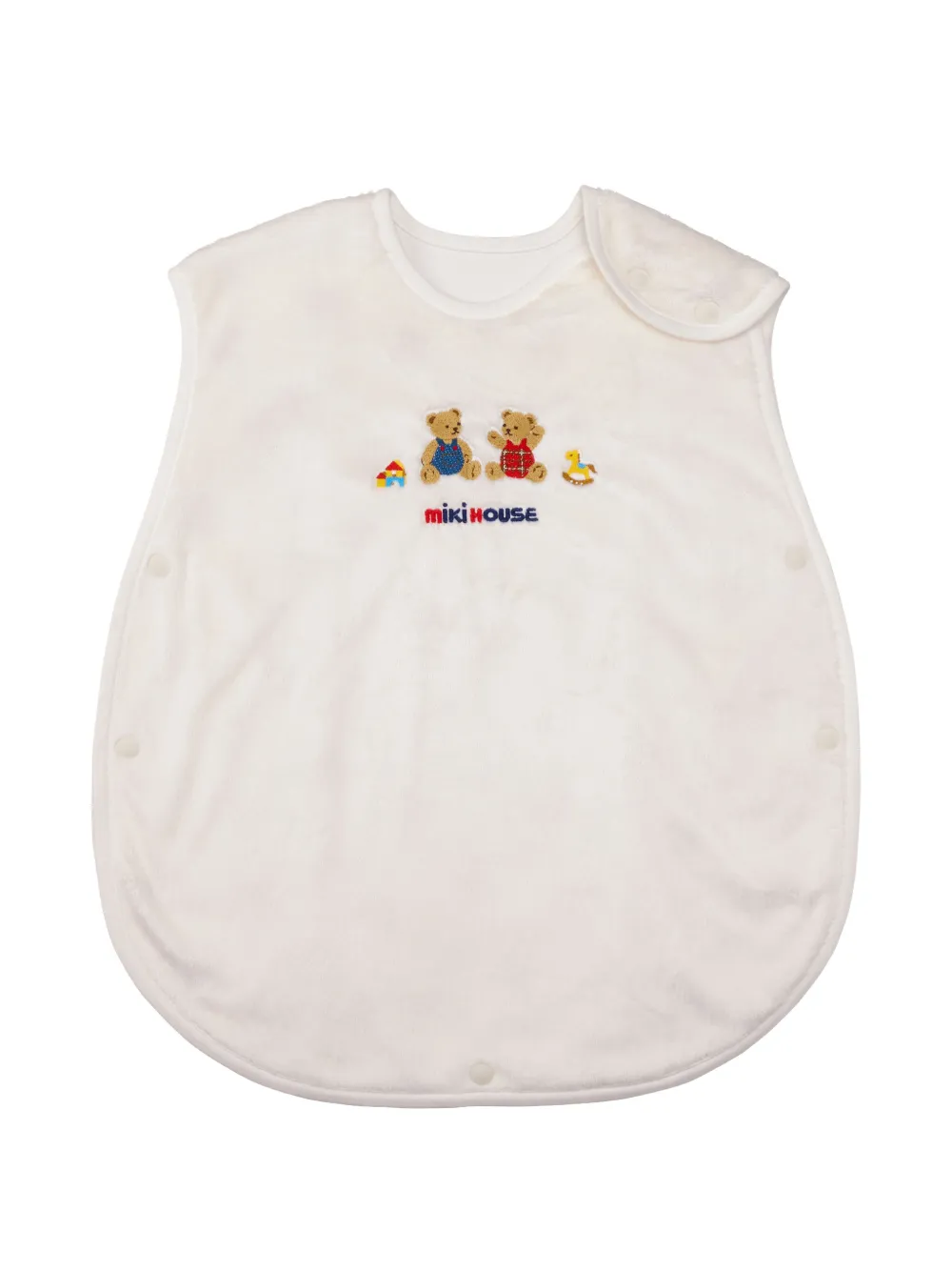 Miki House bear-embroidered fleece sleeper - Toni neutri