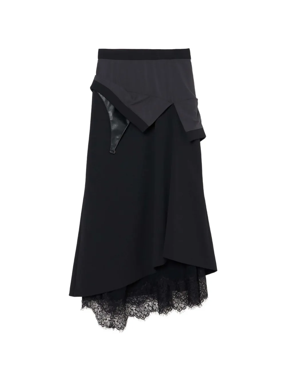 Tanaka Daisuke lace-trim maxi layered skirt - Schwarz