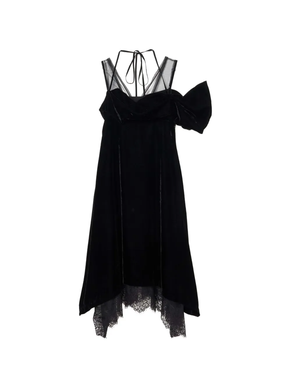 Tanaka Daisuke lace-trim midi velvet dress