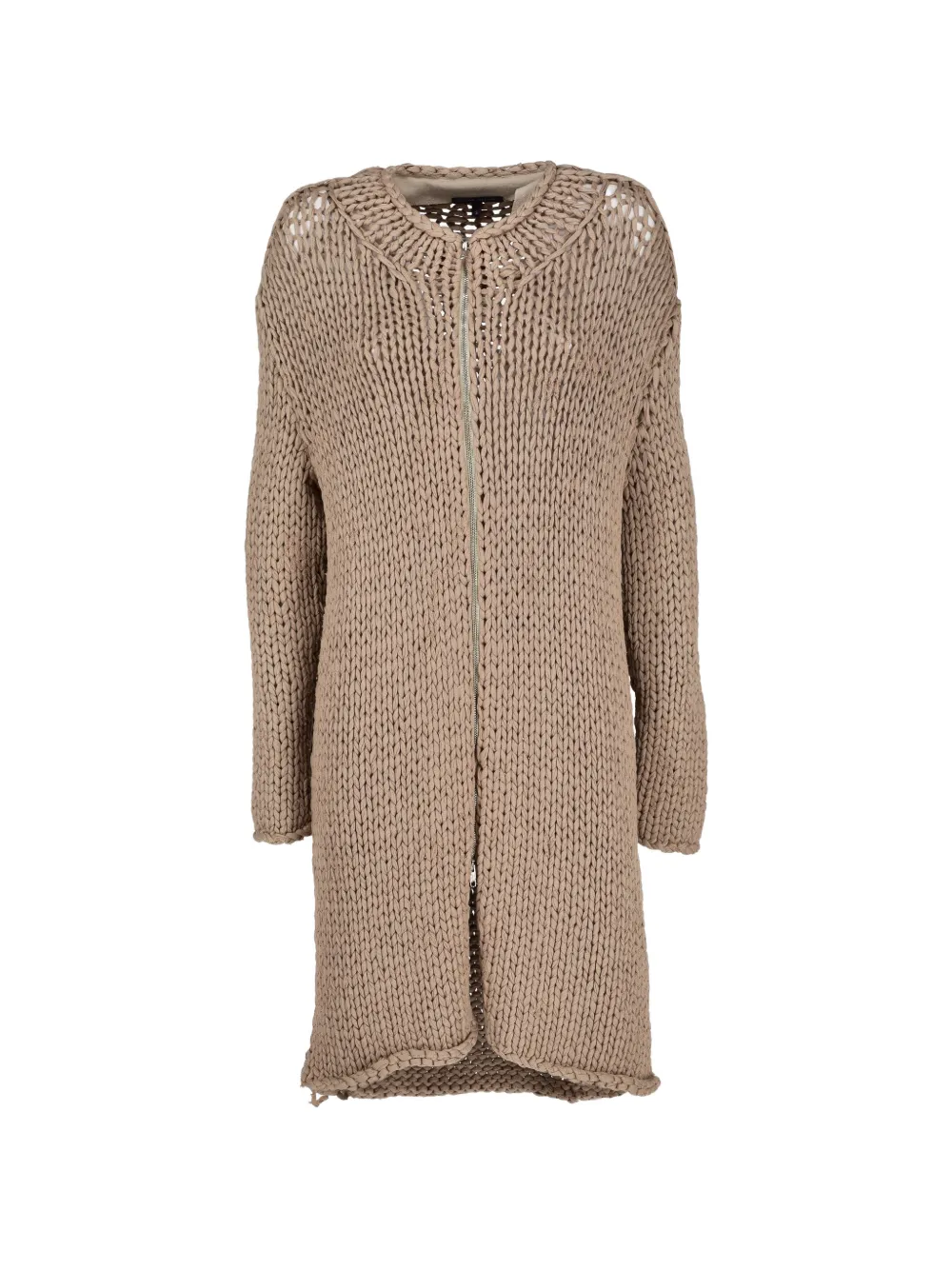 Vintage zip-up chunky-knit sweater - Nude