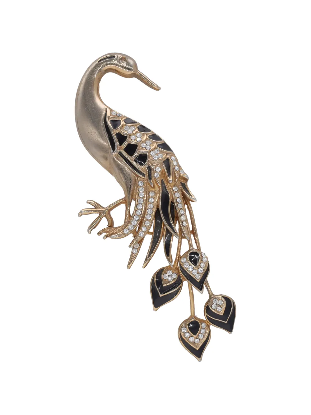 Pre-owned Vintage Crystal-embellished Peacock Brooch In Gold