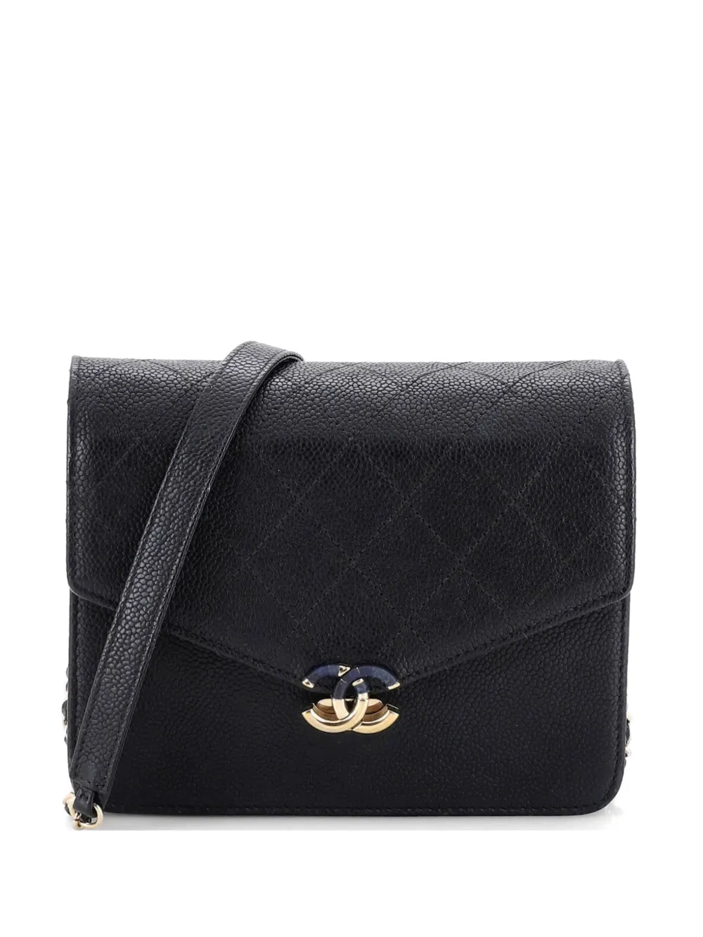 CHANEL Pre-Owned Thread Around Square Wallet on Chain Quilted Caviar crossbody bag - Schwarz