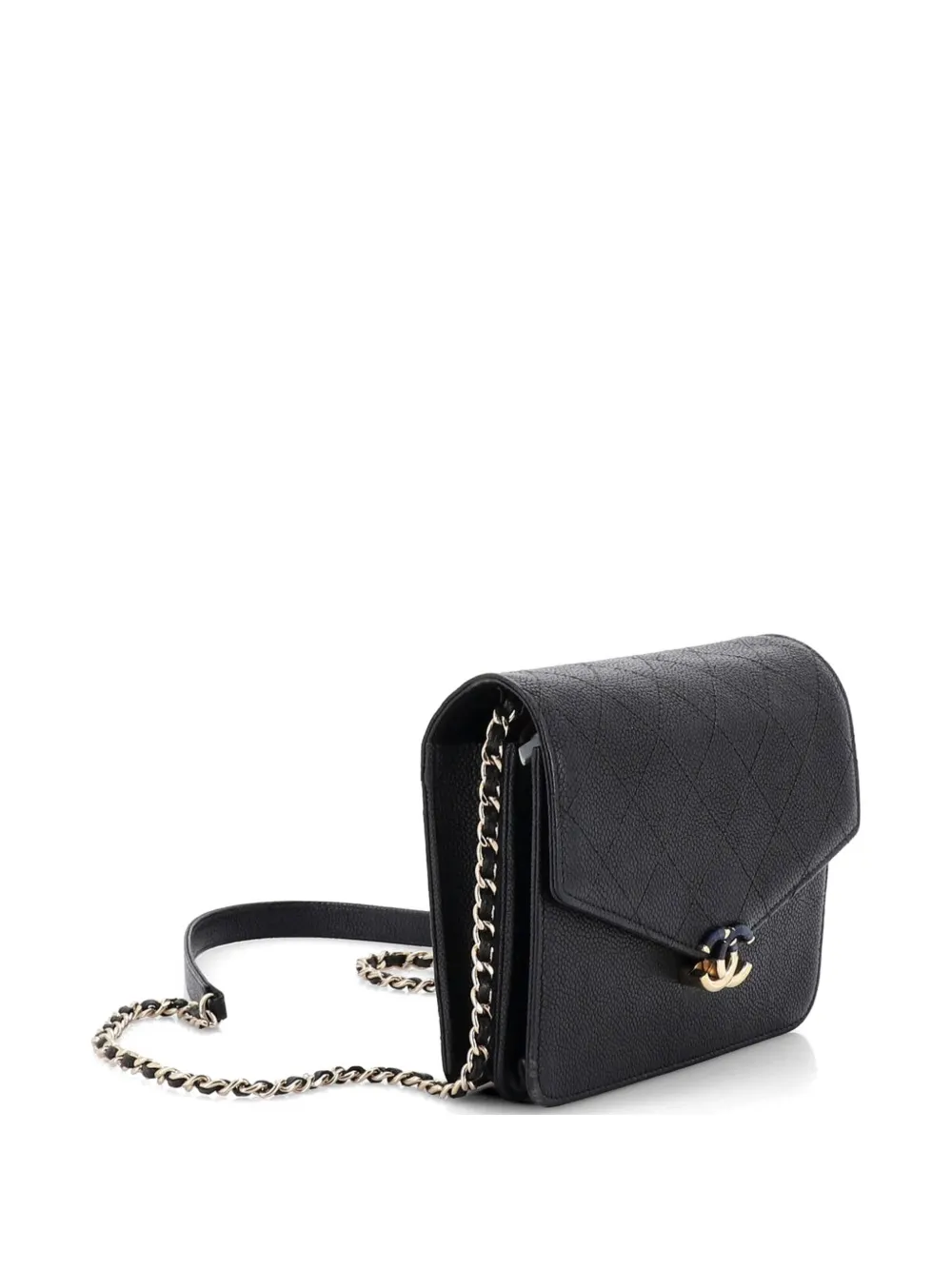 Chanel Pre-owned Thread Around Square Wallet on Chain Quilted Caviar Crossbody Bag in Black, view 3