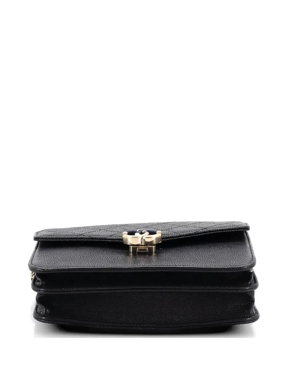 Chanel Pre-owned Thread Around Square Wallet on Chain Quilted Caviar Crossbody Bag in Black, view 4
