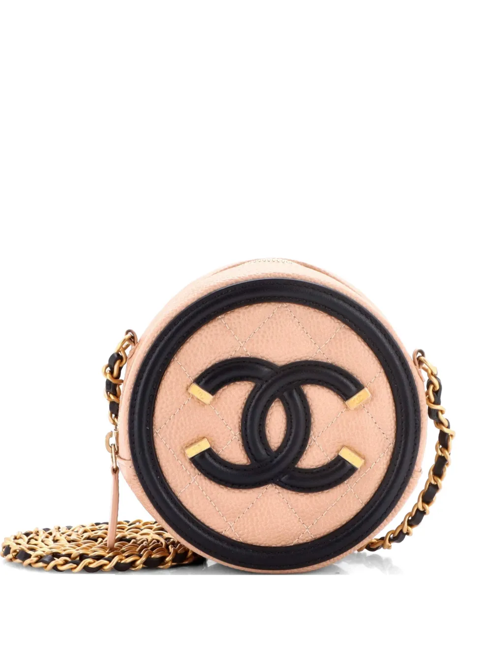 CHANEL Pre-Owned Filigree Round Clutch with Chain Quilted Caviar Mini crossbody bag - Nero