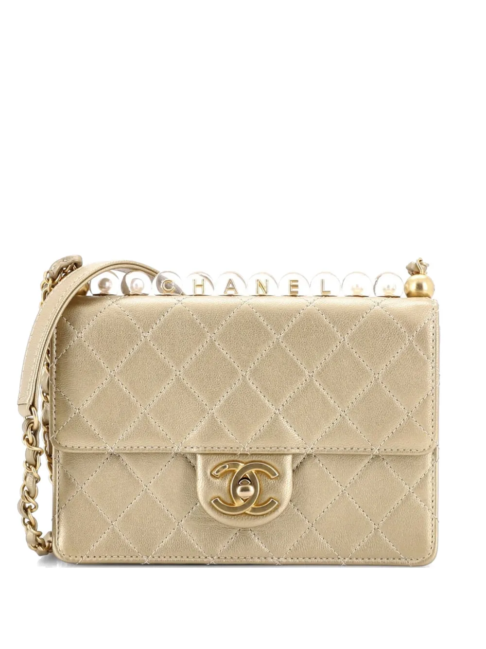 CHANEL Pre-Owned Chic Pearls Flap Bag Quilted Goatskin with Acrylic Beads Small shoulder bag - Oro