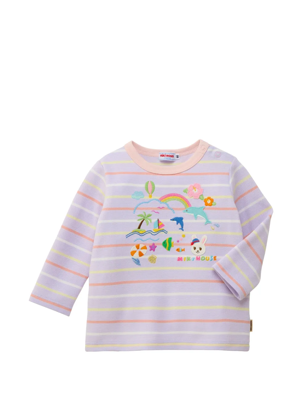 Miki House striped embroidered T-shirt - Viola