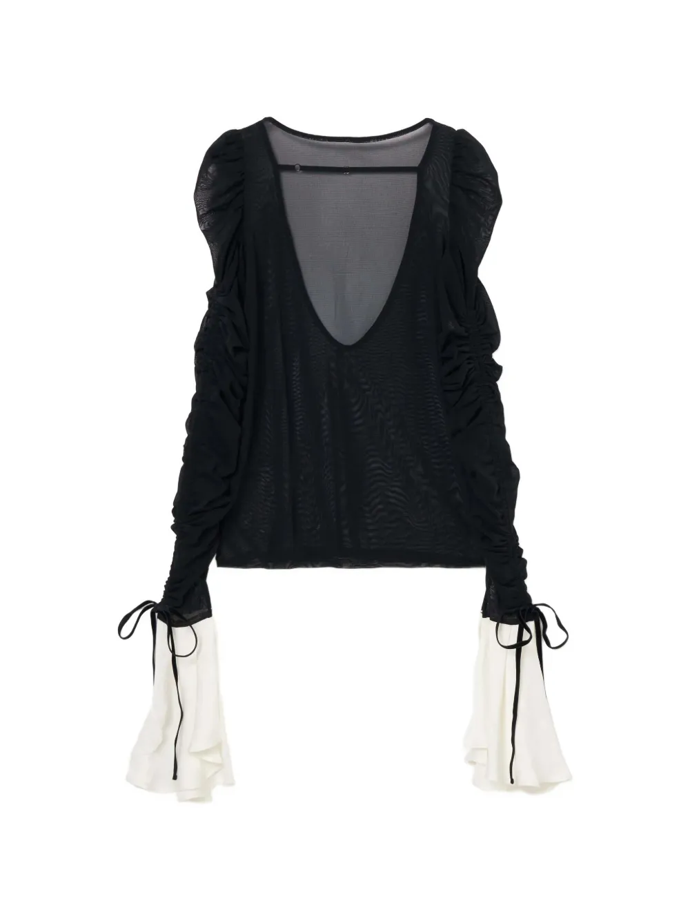 Tanaka Daisuke ruched sheer-mesh blouse - Nero