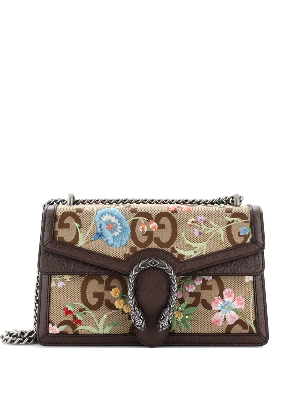 Gucci Pre-Owned Dionysus Bag Embroidered Jumbo GG Canvas Small shoulder bag - Marrone