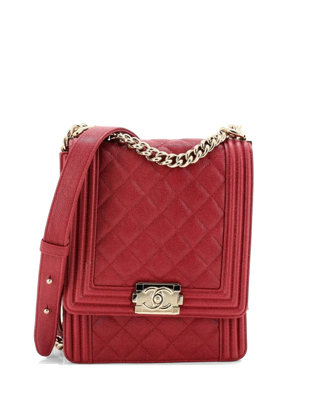CHANEL Pre-Owned North South Boy Flap Bag Quilted Caviar Small shoulder bag - Rosso